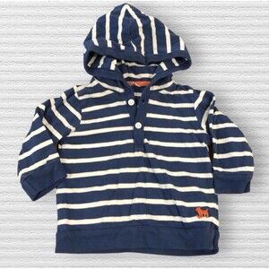 Mini Boden Baby Hooded Pullover Sweatshirt Blue White Striped 6–12 Months